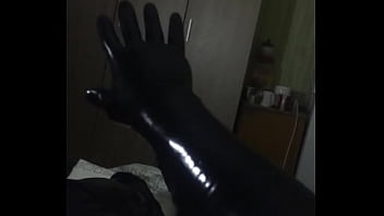 My first time ever wearing latex stockings gloves