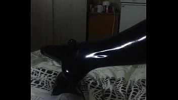 My first time ever wearing latex stockings gloves