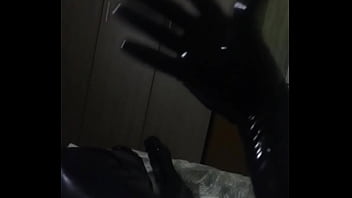 My first time ever wearing latex stockings gloves