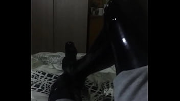 My first time ever wearing latex stockings gloves