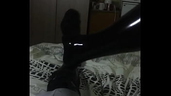 My first time ever wearing latex stockings gloves