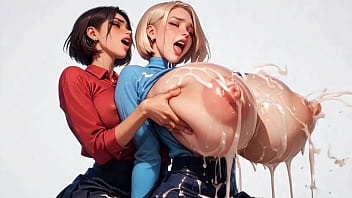 Two horny young ai secretaries milk each other's plump milk udders