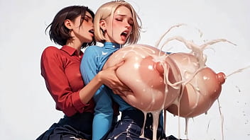 Two horny young ai secretaries milk each other's plump milk udders