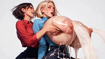 Two horny young ai secretaries milk each other's plump milk udders