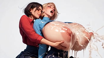 Two horny young ai secretaries milk each other's plump milk udders