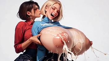 Two horny young ai secretaries milk each other's plump milk udders