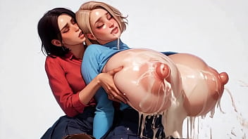 Two horny young ai secretaries milk each other's plump milk udders
