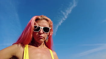 Yellow slingshot bikini on the field