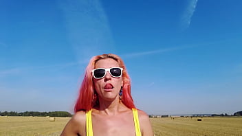 Yellow slingshot bikini on the field