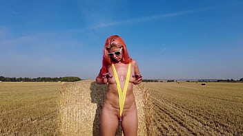 Yellow slingshot bikini on the field