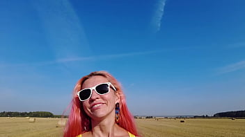 Yellow slingshot bikini on the field