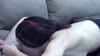 Brunette sarah blowing an old geek she just met