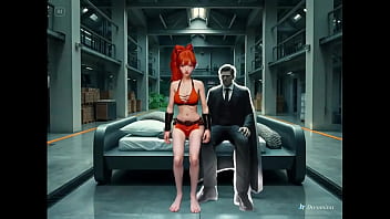 A small very cute young woman with long orange hair will be surprise by an evil genius on an island A small very cute young woman with long orange hair will be surprise by an evil genius on an island