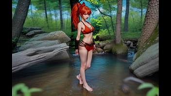 A small very cute young woman with long orange hair will be surprise by an evil genius on an island