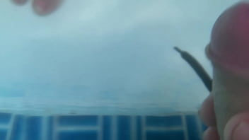 Underwater creampie and dildo in pussy