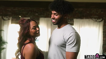 Ebony babysitter double fucked by her boyfriend and a neighbor