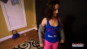 Skinny brunette ryann enjoys to deepthroat a cock and rides it to milk it