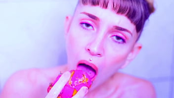 Bare toes crushing juicy fruit