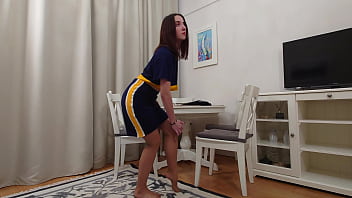 Evelyn trying on black and tan pantyhose tease