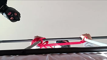 Bound and hooded i'm taking a cock down my throat with moaning and spit