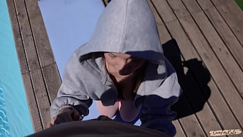 Neighbor spies on morning yoga by the pool and joins me