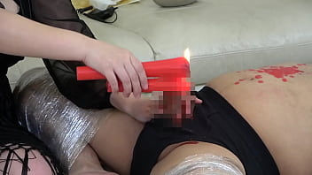 Masochist man who has been turned into human furniture is trained in cbt with a bougie Masochist man who has been turned into human furniture is trained in cbt with a bougie