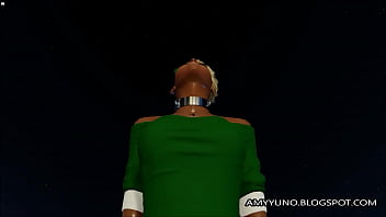 Hot black emo chick with blonde hair rides a white cock in 3d world