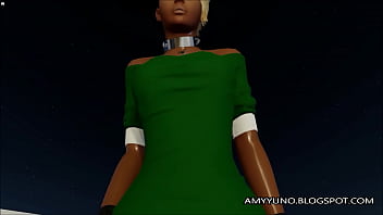 Hot black emo chick with blonde hair rides a white cock in 3d world