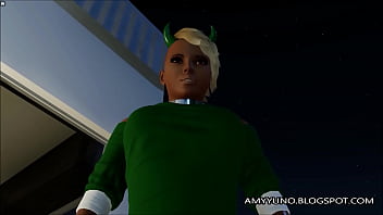 Hot black emo chick with blonde hair rides a white cock in 3d world