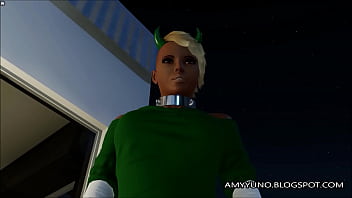 Hot black emo chick with blonde hair rides a white cock in 3d world