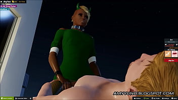 Hot black emo chick with blonde hair rides a white cock in 3d world