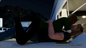 Hot black emo chick with blonde hair rides a white cock in 3d world