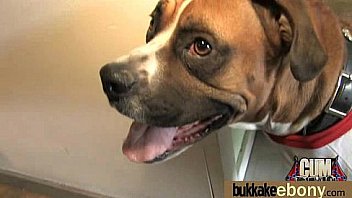 Ebony babe sucks too many white cocks 14