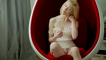 Cute blonde coed zenaida d rubs tiny cunt to gushing orgasm in egg chair