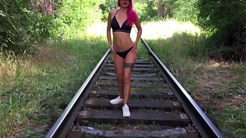 Pink haired babe public blowjob and sex free