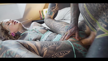 Tattooed teen balls deep fucking