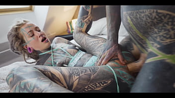 Tattooed teen balls deep fucking