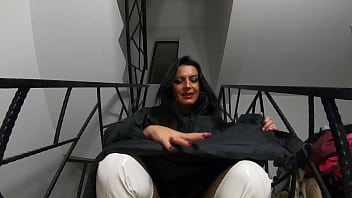 Downjacket fetish on the stairs – shiny boots bodystockings & sensual touch 317