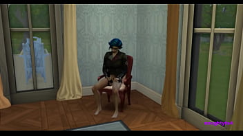 Futa masturbates alone in chair