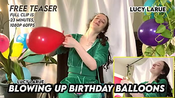 Blowing up birthday balloons