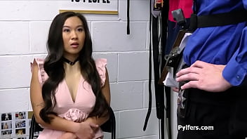 Asian babe busted with silicone breastplate