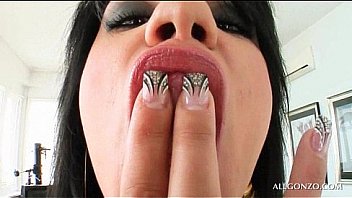 Excited brunette pleasuring her both fuck holes on cam