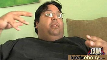 Ebony babe sucks group of white guys 10