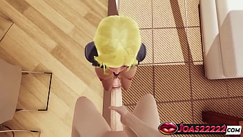 Office slut dolly in only tongue cock lick titjob on top and hands free blowjob with explosive cumshot in honey select 2