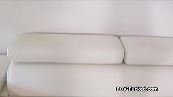 Not so shy amateur spreads wide for dick on the sofa