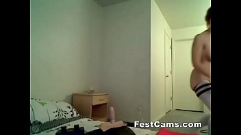 Cute blonde with big natural tits on vibrator