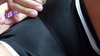 Cute girl in pajamas touches her ass and cums on her stepdad's bed