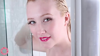 Blonde samantha rone fucks her dildo during shower time