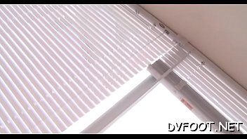 Hot footjob by cute beauty