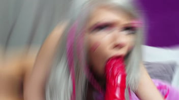 Emo girl sucks big dildo and plays with holes double penetration squirt